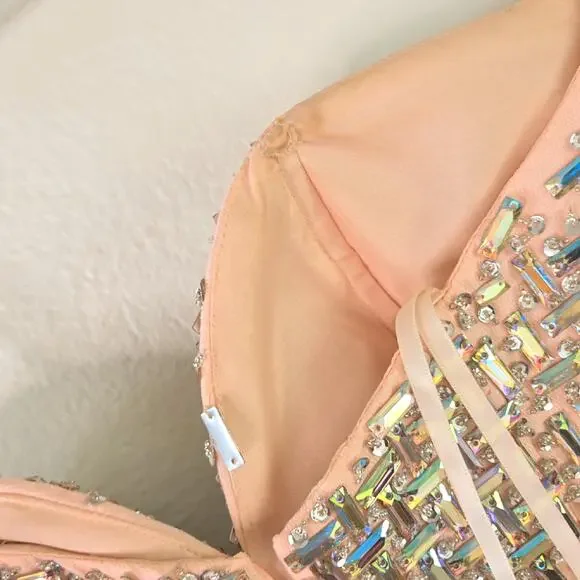 Terani Couture women's Pink Couture Trumpet Gown Mirrored crystal bodice